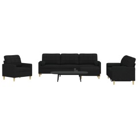 Juego de sofá 4 piezas con reposapiés y cojines tela negro de , Sofás - Ref: Foro24-3278315, Precio: 712,54 €, Descuento: %