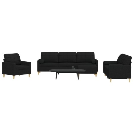 Juego de sofá 4 piezas con reposapiés y cojines tela negro de , Sofás - Ref: Foro24-3278315, Precio: 712,54 €, Descuento: %