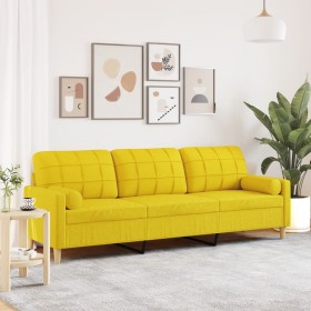 Sofá de 3 plazas con cojines tela amarillo claro 210 cm de , Sofás - Ref: Foro24-3278206, Precio: 313,73 €, Descuento: %