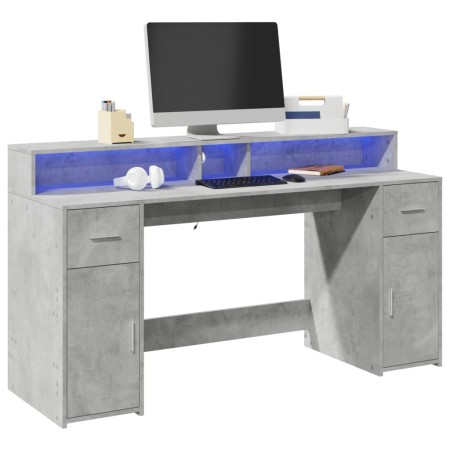 Escritorio con LED madera ingeniería gris hormigón 160x55x91 cm de , Escritorios - Ref: Foro24-3309432, Precio: 177,12 €, Des...