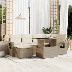 Set sofás de jardín 7 piezas y cojines ratán sintético beige en Conjuntos de jardín | Comprar online en Foru.es