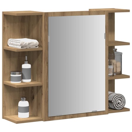 Armario con espejo baño madera roble artisan 80x20,5x64 cm de , Tocadores de baño - Ref: Foro24-856037, Precio: 91,10 €, Desc...