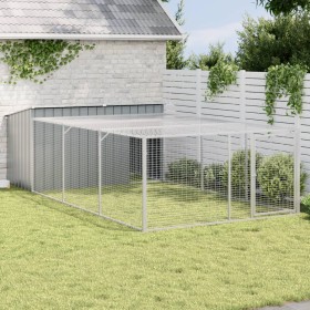 Caseta perros con corral acero galvanizado gris 197x396x110 cm de , Casetas para perros - Ref: Foro24-3214225, Precio: 393,60...