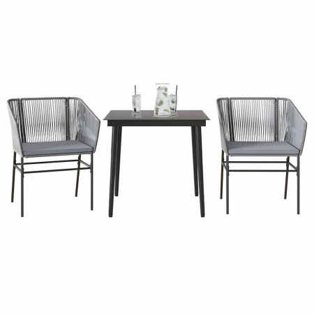 Juego comedor jardín 3 pzas cojines ratán sintético vidrio gris de , Conjuntos de jardín - Ref: Foro24-3334527, Precio: 247,3...