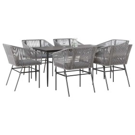 Juego comedor jardín 7 pzas cojines ratán sintético vidrio gris de , Conjuntos de jardín - Ref: Foro24-3334531, Precio: 566,3...