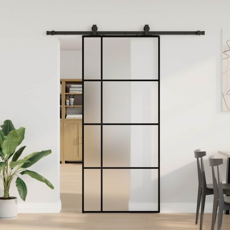 Puerta corredera con set herrajes negro 90x205 cm vidrio ESG de , Puertas - Ref: Foro24-3375811, Precio: 318,88 €, Descuento: %