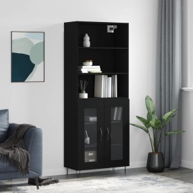 Aparador alto madera contrachapada negro 69,5x34x180 cm de , Aparadores - Ref: Foro24-3189310, Precio: 147,52 €, Descuento: %