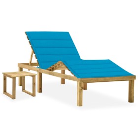 Tumbona de jardín con mesa y cojín de madera de pino impregnada de , Tumbonas - Ref: Foro24-3065868, Precio: 134,38 €, Descue...