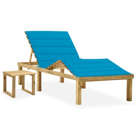 Tumbona de jardín con mesa y cojín de madera de pino impregnada de , Tumbonas - Ref: Foro24-3065868, Precio: 134,38 €, Descue...