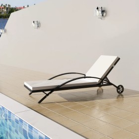 Tumbona con cojín y ruedas ratán sintético negra de , Tumbonas - Ref: Foro24-42489, Precio: 153,56 €, Descuento: %