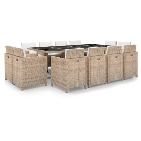 Set comedor de jardín 13 piezas y cojines ratán sintético beige de , Conjuntos de jardín - Ref: Foro24-42553, Precio: 1,00 €,...