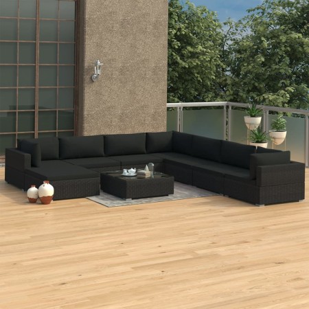 Set de muebles de jardín 9 pzas y cojines ratán sintético negro de , Conjuntos de jardín - Ref: Foro24-46776, Precio: 938,71 ...