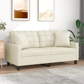 Sofá de 2 plazas con cojines cuero sintético color crema 140 cm de , Sofás - Ref: Foro24-3200804, Precio: 242,41 €, Descuento: %