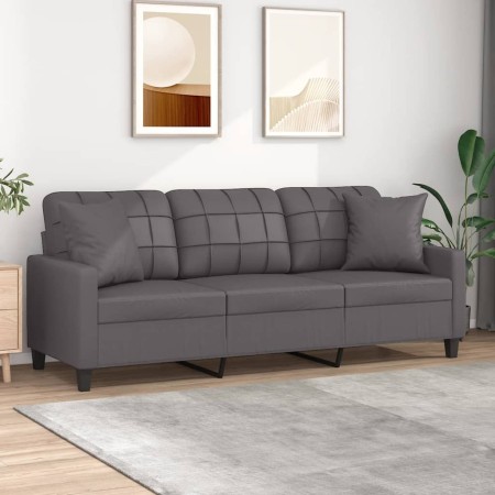 Sofá de 3 plazas con cojines cuero sintético gris 180 cm de , Sofás - Ref: Foro24-3200810, Precio: 282,52 €, Descuento: %