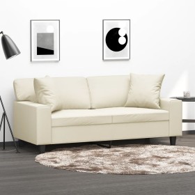 Sofá de 2 plazas con cojines cuero sintético color crema 140 cm de , Sofás - Ref: Foro24-3200867, Precio: 256,85 €, Descuento: %