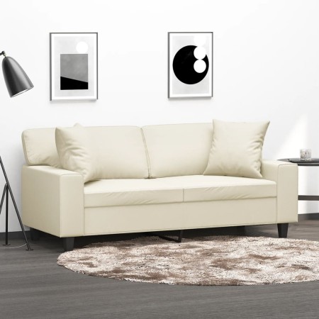 Sofá de 2 plazas con cojines cuero sintético color crema 140 cm de , Sofás - Ref: Foro24-3200867, Precio: 256,85 €, Descuento: %