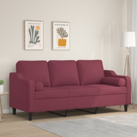 Sofá de 3 plazas con cojines tela rojo tinto 180 cm de , Sofás - Ref: Foro24-3200859, Precio: 368,01 €, Descuento: %