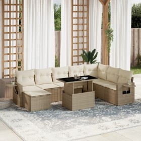 Set de sofás de jardín 9 pzas con cojines ratán sintético beige en Conjuntos de jardín | Comprar online en Foru.es