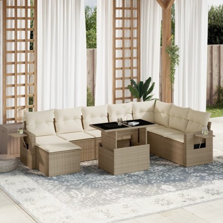 Set de sofás de jardín 9 pzas con cojines ratán sintético beige en Conjuntos de jardín | Comprar online en Foru.es