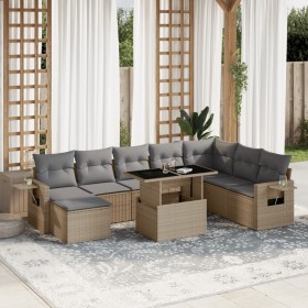 Set de sofás de jardín 9 pzas con cojines ratán sintético beige en Conjuntos de jardín | Comprar online en Foru.es
