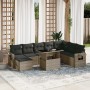 Set de muebles de jardín 9 pzas y cojines ratán sintético gris en Conjuntos de jardín | Comprar online en Foru.es