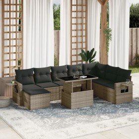 Set de muebles de jardín 9 pzas y cojines ratán sintético gris en Conjuntos de jardín | Comprar online en Foru.es