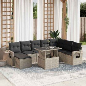 Set muebles jardín 9 pzas y cojines ratán sintético gris claro en Conjuntos de jardín | Comprar online en Foru.es