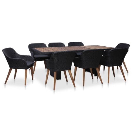 Set comedor de jardín 9 piezas y cojines ratán sintético negro de , Conjuntos de jardín - Ref: Foro24-3057813, Precio: 1,00 €...