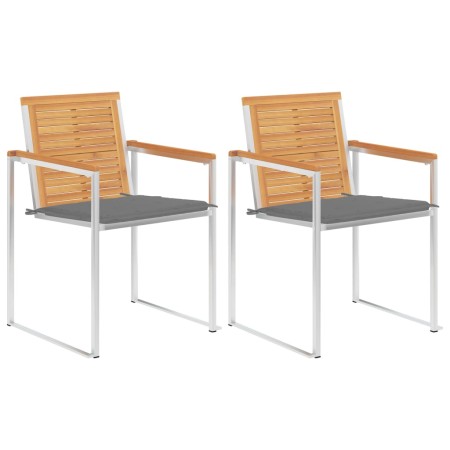 Sillas de jardín con cojines 2 uds madera maciza teca y acero de , Sillas de jardín - Ref: Foro24-3061516, Precio: 277,01 €, ...