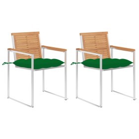 Sillas de jardín con cojines 2 uds madera maciza teca y acero de , Sillas de jardín - Ref: Foro24-3061535, Precio: 277,07 €, ...