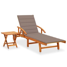 Tumbona de jardín con mesa y cojín madera maciza de acacia de , Tumbonas - Ref: Foro24-3061625, Precio: 246,96 €, Descuento: %