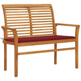 Banco de jardín madera maciza teca con cojín rojo tinto 112 cm de , Bancos de jardín - Ref: Foro24-3062658, Precio: 157,59 €,...