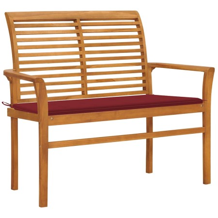 Banco de jardín madera maciza teca con cojín rojo tinto 112 cm de , Bancos de jardín - Ref: Foro24-3062658, Precio: 157,59 €,...