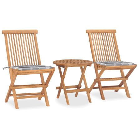 Set comedor de jardín plegable 3 piezas madera de teca cojines de , Conjuntos de jardín - Ref: Foro24-3063185, Precio: 164,83...