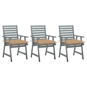 Sillas comedor de jardín 3 uds madera maciza acacia y cojines de , Sillas de jardín - Ref: Foro24-3064446, Precio: 284,75 €, ...