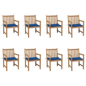 Sillas de jardín 8 uds madera maciza de teca cojines azul royal de , Sillas de jardín - Ref: Foro24-3073068, Precio: 1,00 €, ...