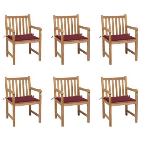 Sillas de jardín 6 uds madera maciza de teca cojines rojo tinto de , Sillas de jardín - Ref: Foro24-3073040, Precio: 863,56 €...