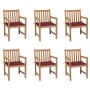 Sillas de jardín 6 uds madera maciza de teca cojines rojo tinto de , Sillas de jardín - Ref: Foro24-3073040, Precio: 863,56 €...