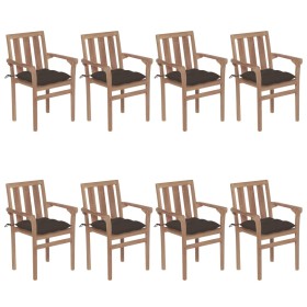 Sillas de jardín apilables 8 uds madera maciza teca con cojines de , Sillas de jardín - Ref: Foro24-3073456, Precio: 1,00 €, ...
