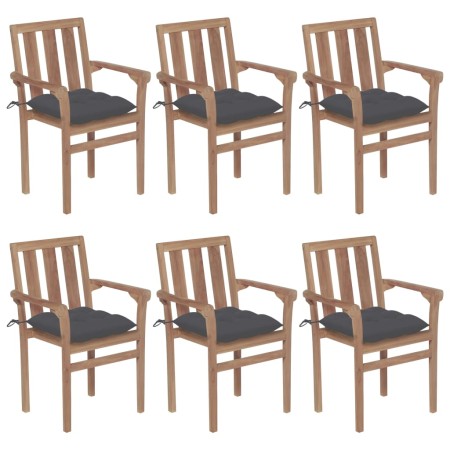 Sillas de jardín apilables 6 uds madera maciza teca con cojines de , Sillas de jardín - Ref: Foro24-3073421, Precio: 758,46 €...