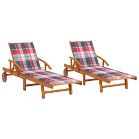 Tumbonas con cojines 2 unidades madera maciza de acacia de , Tumbonas - Ref: Foro24-3077343, Precio: 448,72 €, Descuento: %