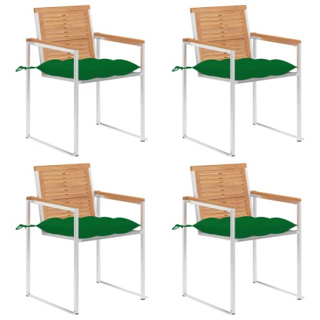 Sillas de jardín 4 unidades con cojines madera maciza teca de , Sillas de jardín - Ref: Foro24-3078574, Precio: 547,65 €, Des...