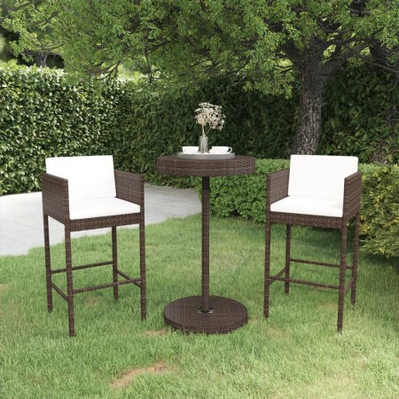 Set de bar de jardín 3 piezas y cojines ratán sintético marrón de , Conjuntos de jardín - Ref: Foro24-3094771, Precio: 263,30...