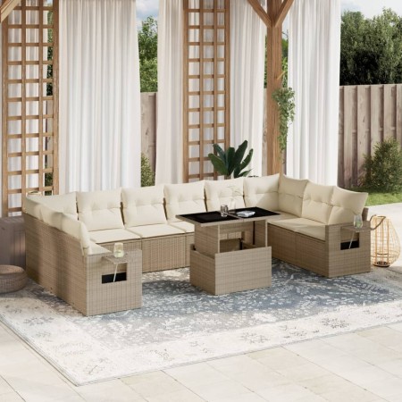 Set de sofás de jardín 11pzas con cojines ratán sintético beige en Conjuntos de jardín | Comprar online en Foru.es