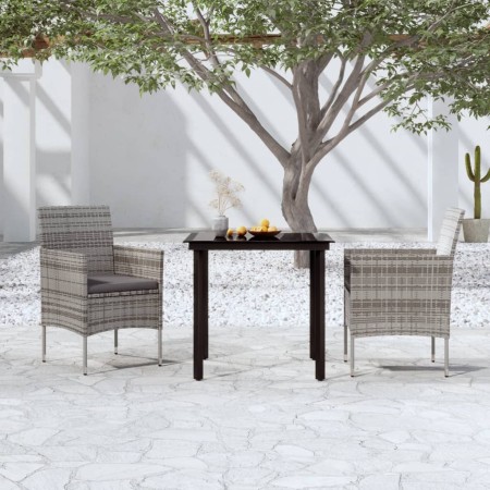 Juego de comedor de jardín 3 piezas con cojines gris y negro de , Conjuntos de jardín - Ref: Foro24-3099287, Precio: 211,90 €...