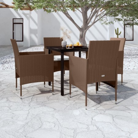 Juego de comedor de jardín 5 piezas con cojines marrón y negro de , Conjuntos de jardín - Ref: Foro24-3099300, Precio: 329,23...