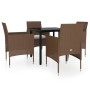 Juego de comedor de jardín 5 piezas con cojines marrón y negro de , Conjuntos de jardín - Ref: Foro24-3099300, Precio: 329,23...