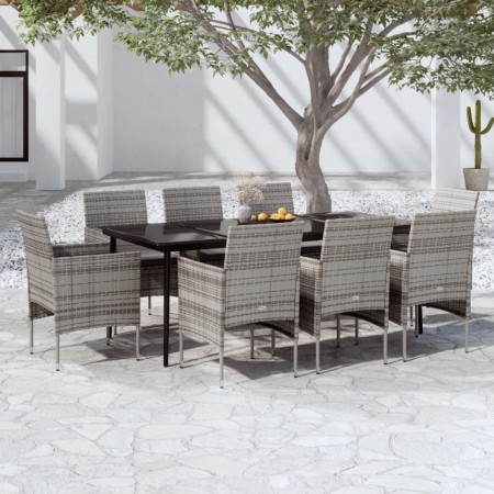 Juego de comedor para jardín 9 piezas con cojines gris y negro de , Conjuntos de jardín - Ref: Foro24-3099316, Precio: 699,17...