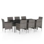 Juego de comedor para jardín 9 piezas con cojines gris y negro de , Conjuntos de jardín - Ref: Foro24-3099316, Precio: 699,17...