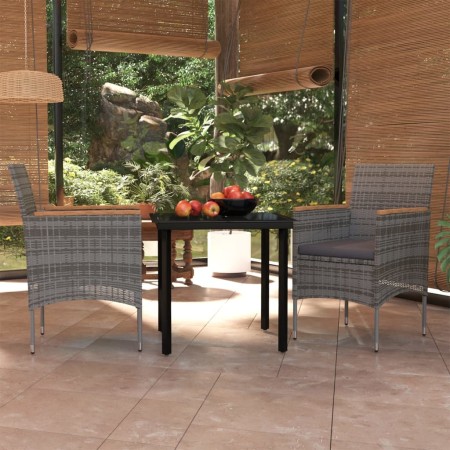 Juego de comedor de jardín 3 piezas con cojines gris y negro de , Conjuntos de jardín - Ref: Foro24-3099335, Precio: 234,68 €...